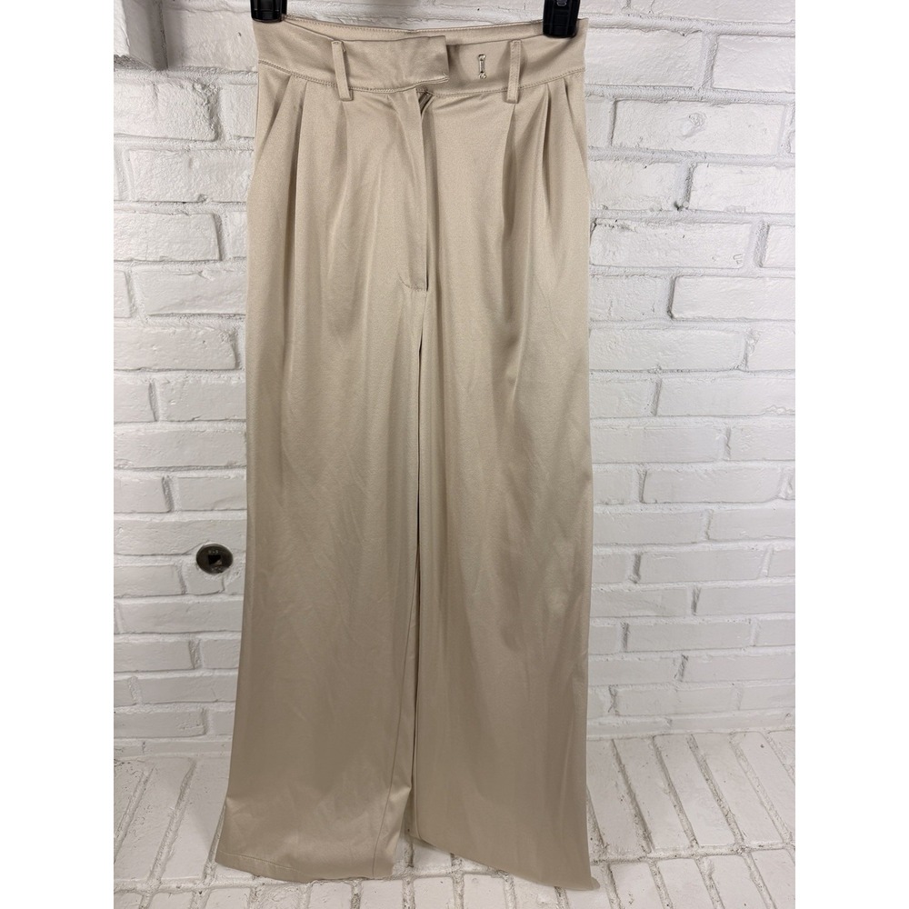 Tailored Wide Leg Princess Polly US 4 Beige Pleated High Rise Trousers Pants